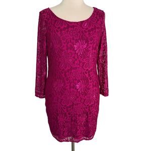 Star Vixen Sheath Lace Dress Long Sleeves Scoop Neck Size XL Fuchsia Pink